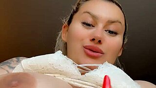 closeup big tits blonde shakes natural boobs teasing hard nipples