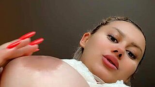 closeup big tits blonde shakes natural boobs teasing hard nipples