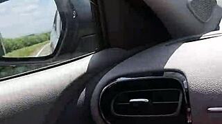 bold housewife rides road flashing huge bouncing tits outdoors