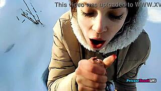 Russian Brunette Delivers Deepthroat Outdoor Blowjob Swallowing Cum Passionately