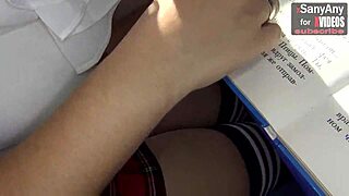 Heart-Racing Thrill of Classmate's Risky Under-Table Handjob During Lesson