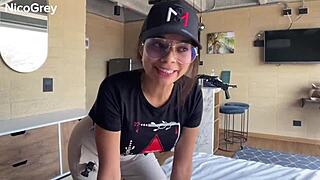 Tattooed busty 18yo teen gags deep on big cock in shocking pov ball lick