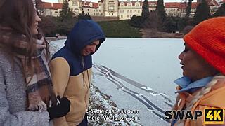 Kinky Couple Threesome Wife Swap Hot Girl Boyfriend Watches Glass Wall