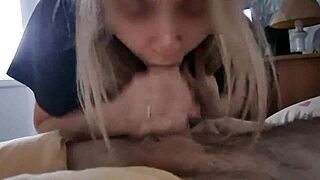 Morning visitor jerks cock to surprise blowjob cum