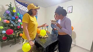 Friends dive into steamy homemade threesome action together