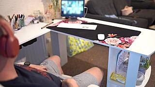 naughty secretary gulps boss cum during zoom blowjob