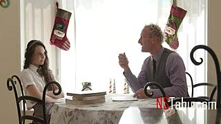 Uniformed teen arrives for teacher's intimate Christmas break lessons