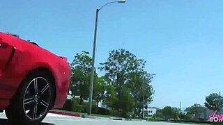 angela sommers grinds shaved pussy on big tits blonde babe outdoors