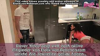 caught this german amateur milf slut in kitchen now she takes mmf threesome with big tits bouncing