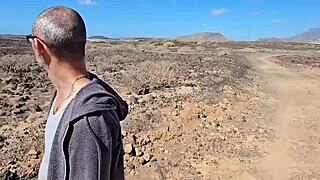 real couple's big tits bounce in outdoor desert cumshot fuck video