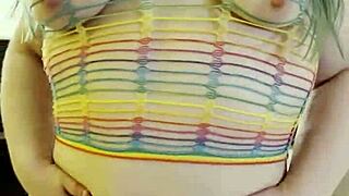 Rainbow Clad Joan Day Fingers Herself Shaking Massive Chubby Ass