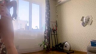 blonde babe spreads pussy fucks dildo with huge tits