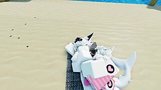 Shark pounds furry beach sex frenzy!