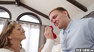 granny cyndi teases big cock before sharing with busty black milf