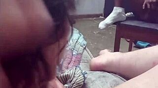 wife ditches cleaning to slurp my throbbing cock hungrily