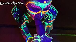 Slim Tanned Tattoo Girl Fucked Hard Under UV Lights