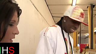 Shaved milf pussy rides black monster cock doggystyle cum