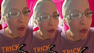 asmr glasses girl pops bubblegum bubbles for headphone tingles