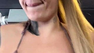 tanned gym babe in wet bikini pussy dripping beachfront workout