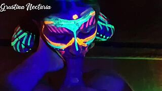 Slim Tanned Tattoo Girl Fucked Hard Under UV Lights
