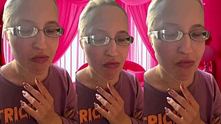 asmr glasses girl pops bubblegum bubbles for headphone tingles