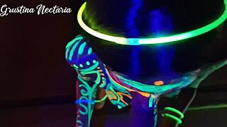 Slim Tanned Tattoo Girl Fucked Hard Under UV Lights
