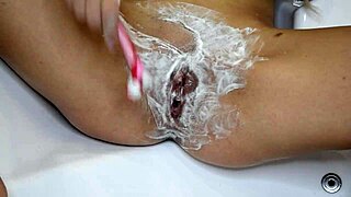 shaving my unshaven pussy up close pov!