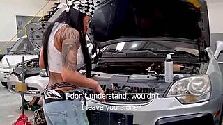 Muscular latina bodybuilder deepthroats big cock then gets dominated fucked passionately in car