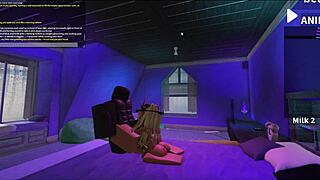 Blonde bimbo roughly pounded doggystyle in Roblox studio setup