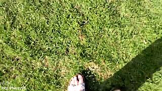 She slips off her flip-flops for a barefoot outdoor tease in the fields