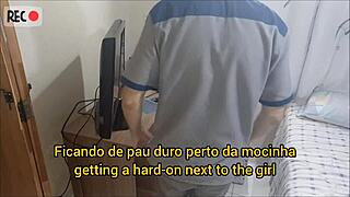 Hidden cam voyeur catches redhead uniform girl with dirty talking perv