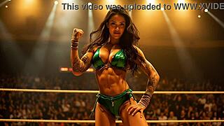 Watch Amazon Wrestler Flex Huge Muscles in Dominating Bikini Show!