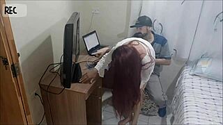 Hidden cam voyeur catches redhead uniform girl with dirty talking perv