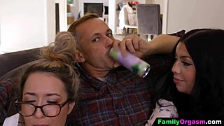 Petite babe rides cock hard silently beside sleeping milf