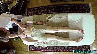sexy brunette enjoys sneaky teasing massage session