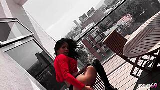 tanned latina model long nipples risky balcony fuck old tourist no condom