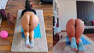 double curvy milf big asses naked yoga workout spreading