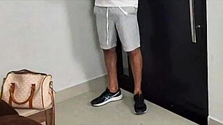 housewife in towel tempts biker for sneaky ass worship fun?