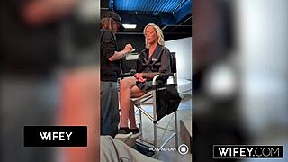 Blonde hotwife candice grips hubby's hand riding monster bbc cowgirl style