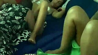 She spreads legs wide as everyone licks her trimmed pussy