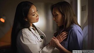 Latina doctor seduces petite nurse into wet pussy licking compliance