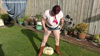 Trashy Kiwi Milf Slams Massive Pumpkin Deep in Slutty Garden Toilet Play!