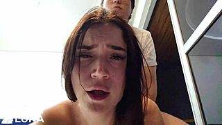 skinny slut wife deepthroats huge cock gags then takes brutal anal creampie pounding