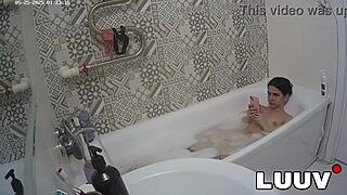 Luuv Vilika's real late-night bath flashes shaved tits voyeur style?
