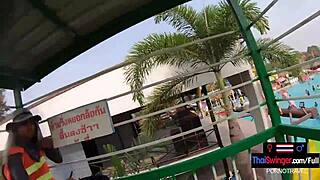 Horny Asian teen girlfriend bends over for big cock after pool shower sex