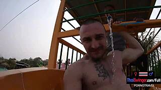 Horny Asian teen girlfriend bends over for big cock after pool shower sex