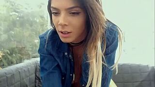 hot girl 😘 shows off big tits on outdoor webcam fun