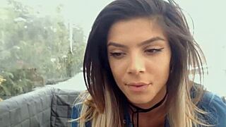 hot girl 😘 shows off big tits on outdoor webcam fun