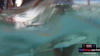 Horny Asian teen girlfriend bends over for big cock after pool shower sex