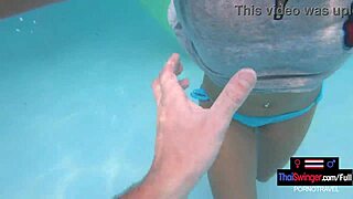 Horny Asian teen girlfriend bends over for big cock after pool shower sex